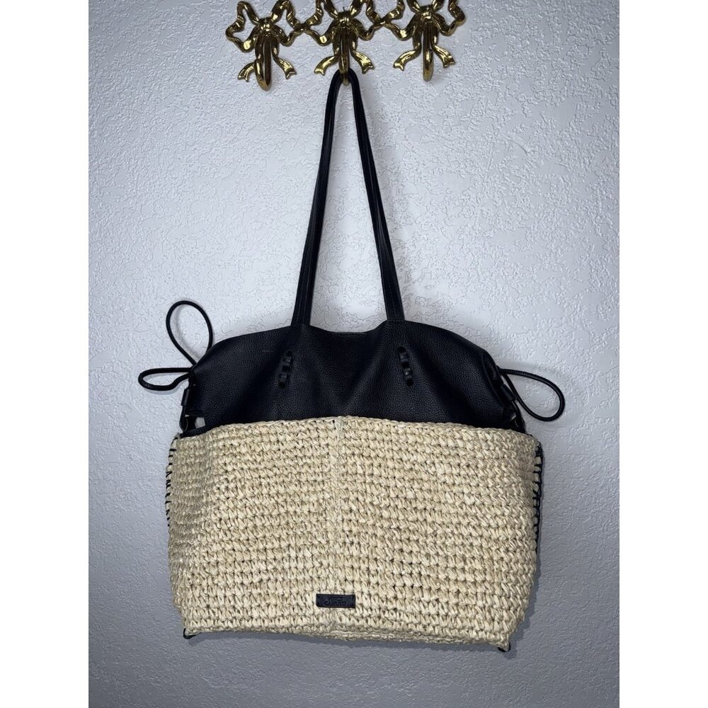 Jamee Leather Straw Tote Vince Camuto Woven Bag Beach Carry All Vacation - Picture 6 of 16